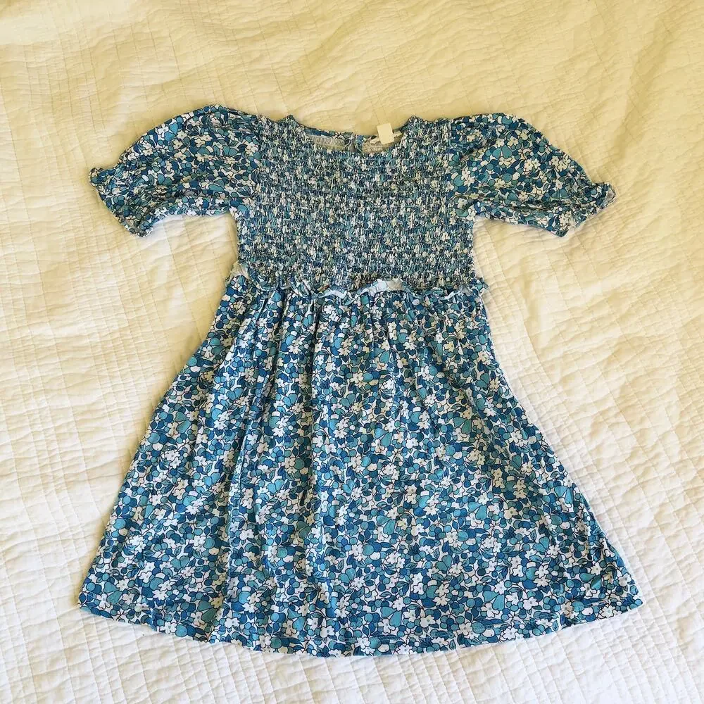 J.Crew Crewcuts Blue Floral Dress Girls Size 6 Cotton
